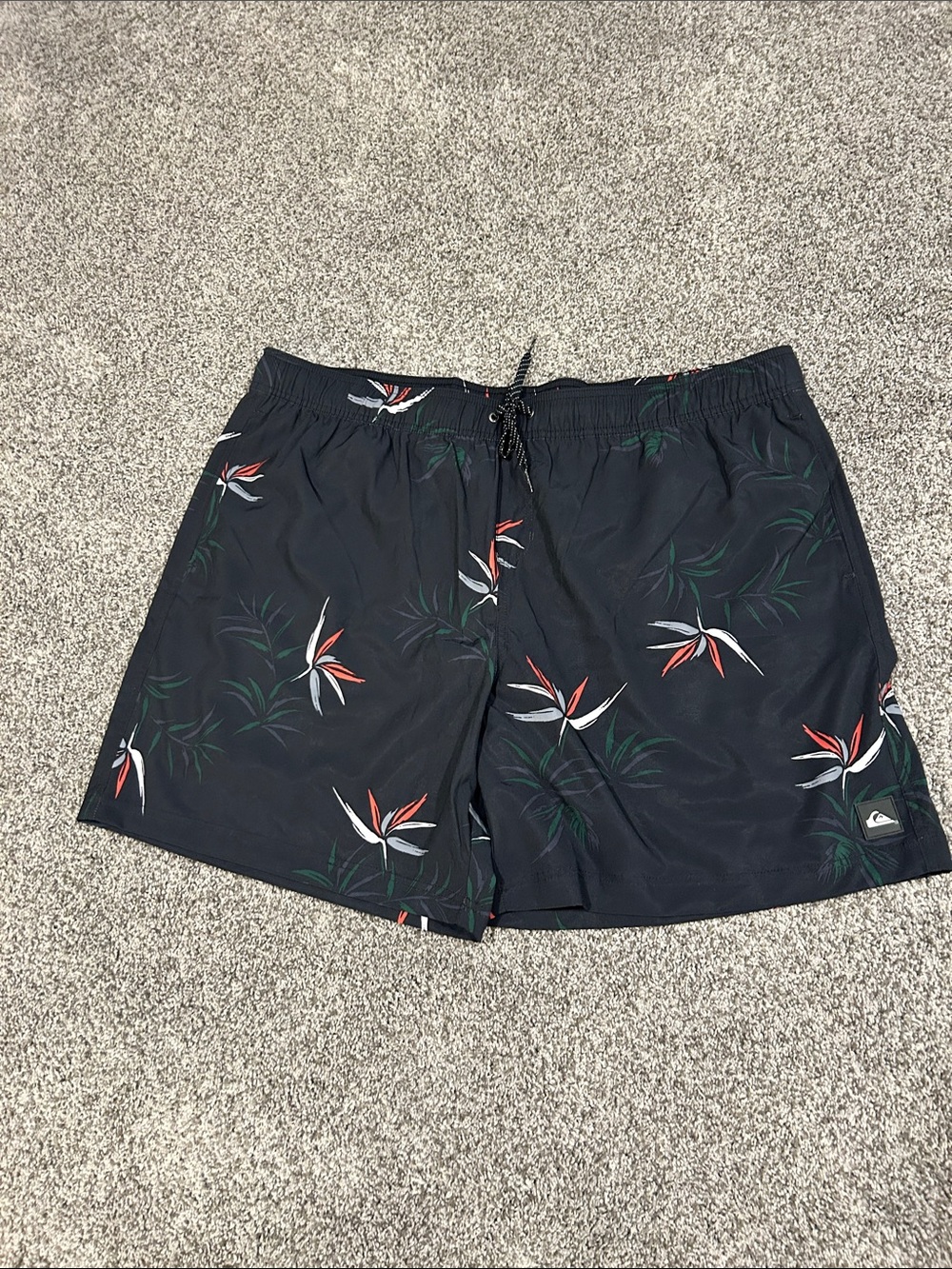 Quiksilver Navy Swim Shorts with Red & White Floral Accents XXL